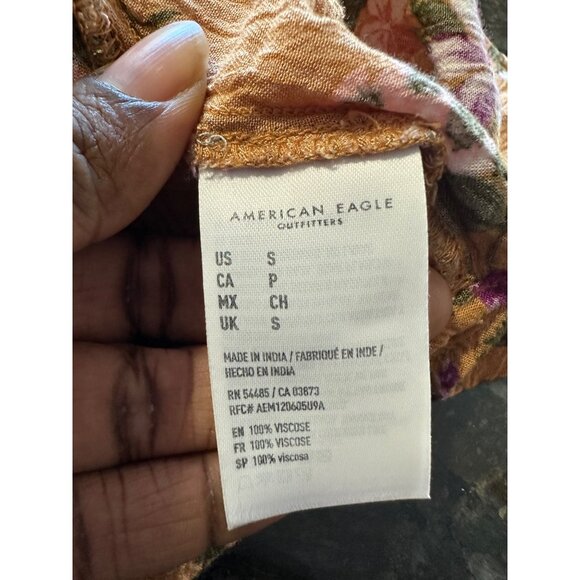 American Eagle Women's Babydoll Sundress Mustard Yellow Floral Smocked Back Cott - Picture 4 of 9